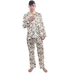 White And Brown Floral Wallpaper Flowers Background Pattern Men s Long Sleeve Satin Pajamas Set by B30l