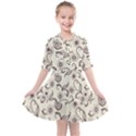 White And Brown Floral Wallpaper Flowers Background Pattern Kids  All Frills Chiffon Dress View1