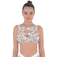 White And Brown Floral Wallpaper Flowers Background Pattern Bandaged Up Bikini Top by B30l