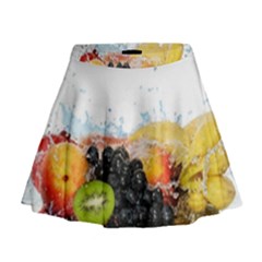 Variety Of Fruit Water Berry Food Splash Kiwi Grape Mini Flare Skirt by B30l