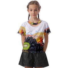 Variety Of Fruit Water Berry Food Splash Kiwi Grape Kids  Front Cut Tee