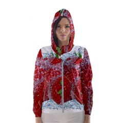 Red Strawberries Water Squirt Strawberry Fresh Splash Drops Women s Hooded Windbreaker by B30l