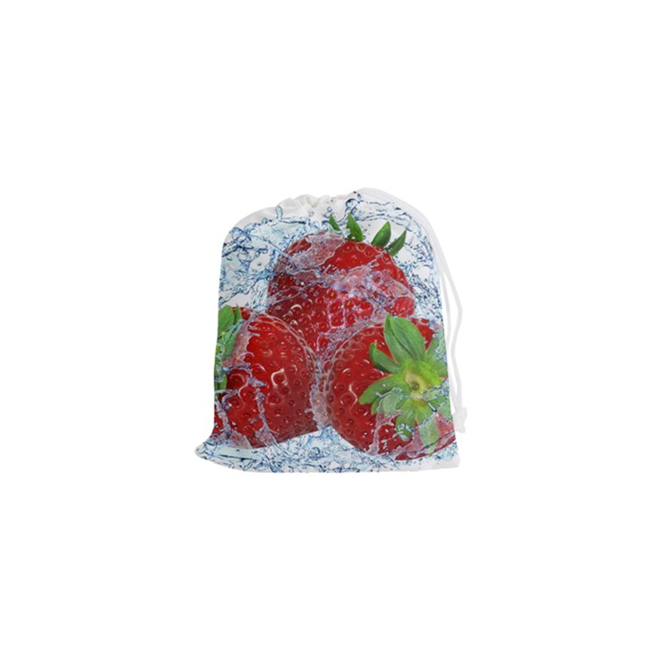 Red Strawberries Water Squirt Strawberry Fresh Splash Drops Drawstring Pouch (XS)