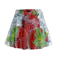 Red Strawberries Water Squirt Strawberry Fresh Splash Drops Mini Flare Skirt by B30l