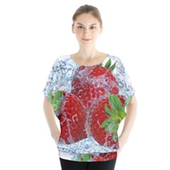 Red Strawberries Water Squirt Strawberry Fresh Splash Drops Batwing Chiffon Blouse