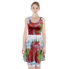 Red Strawberries Water Squirt Strawberry Fresh Splash Drops Racerback Midi Dress