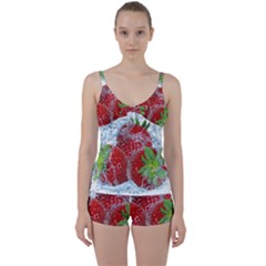 Red Strawberries Water Squirt Strawberry Fresh Splash Drops Tie Front Two Piece Tankini by B30l