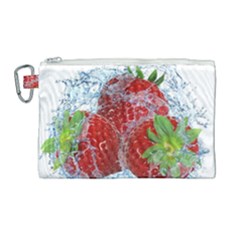 Red Strawberries Water Squirt Strawberry Fresh Splash Drops Canvas Cosmetic Bag (large) by B30l