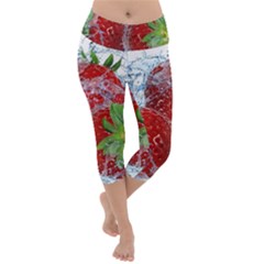 Red Strawberries Water Squirt Strawberry Fresh Splash Drops Lightweight Velour Capri Yoga Leggings