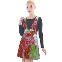 Red Strawberries Water Squirt Strawberry Fresh Splash Drops Plunge Pinafore Velour Dress by B30l