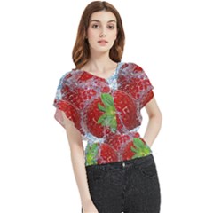 Red Strawberries Water Squirt Strawberry Fresh Splash Drops Butterfly Chiffon Blouse