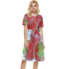 Red Strawberries Water Squirt Strawberry Fresh Splash Drops Button Top Knee Length Dress by B30l