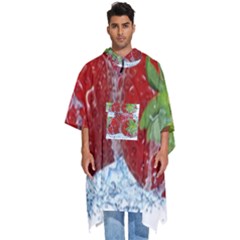 Red Strawberries Water Squirt Strawberry Fresh Splash Drops Men s Hooded Rain Ponchos by B30l