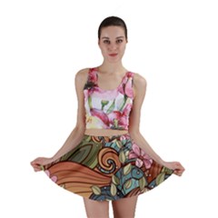 Multicolored Flower Decor Flowers Patterns Leaves Colorful Mini Skirt by B30l