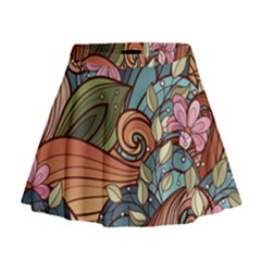 Multicolored Flower Decor Flowers Patterns Leaves Colorful Mini Flare Skirt by B30l