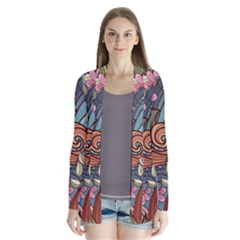 Multicolored Flower Decor Flowers Patterns Leaves Colorful Drape Collar Cardigan