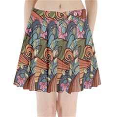 Multicolored Flower Decor Flowers Patterns Leaves Colorful Pleated Mini Skirt by B30l