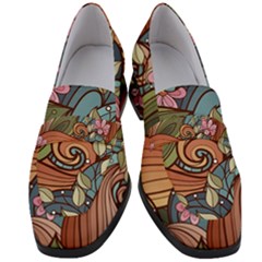Multicolored Flower Decor Flowers Patterns Leaves Colorful Women s Chunky Heel Loafers by B30l