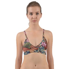 Multicolored Flower Decor Flowers Patterns Leaves Colorful Wrap Around Bikini Top by B30l