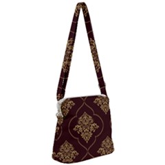 Vector Gold Ornament Pattern Seamless Damask Zipper Messenger Bag by danenraven