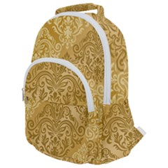 Damas Pattern Vector Texture Gold Ornament With Seamless Rounded Multi Pocket Backpack by danenraven