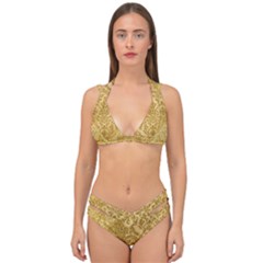 Damas Pattern Vector Texture Gold Ornament With Seamless Double Strap Halter Bikini Set by danenraven