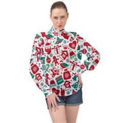 Background Vector Texture Christmas Winter Pattern Seamless High Neck Long Sleeve Chiffon Top by danenraven