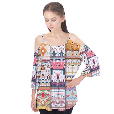 Pattern Texture Multi Colored Variation Flutter Sleeve Tee  by danenraven