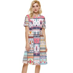 Pattern Texture Multi Colored Variation Button Top Knee Length Dress by danenraven