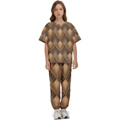 Brown Abstract Background Texture Pattern Seamless Kids  Tee And Pants Sports Set