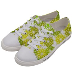 Flowers Green Texture With Pattern Leaves Shape Seamless Men s Low Top Canvas Sneakers by danenraven