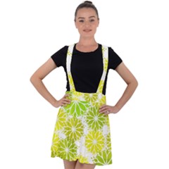 Flowers Green Texture With Pattern Leaves Shape Seamless Velvet Suspender Skater Skirt