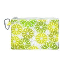 Flowers Green Texture With Pattern Leaves Shape Seamless Canvas Cosmetic Bag (medium) by danenraven