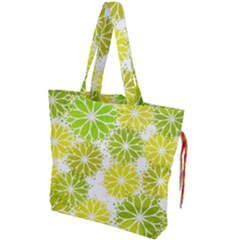Flowers Green Texture With Pattern Leaves Shape Seamless Drawstring Tote Bag