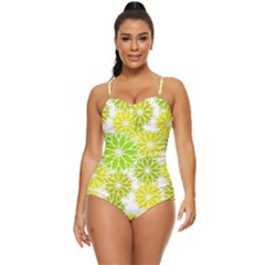 Flowers Green Texture With Pattern Leaves Shape Seamless Retro Full Coverage Swimsuit