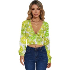Flowers Green Texture With Pattern Leaves Shape Seamless Long Sleeve Deep-v Velour Top by danenraven