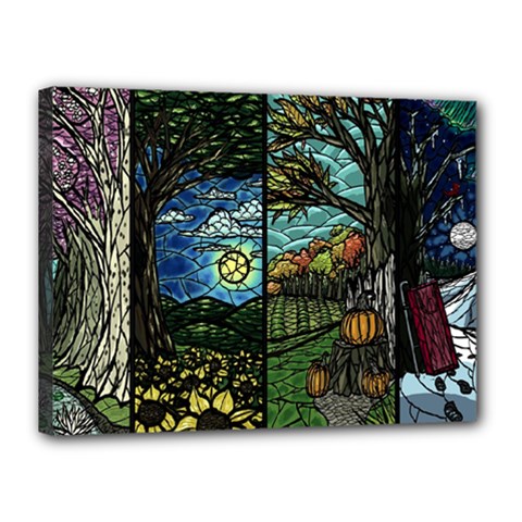 Four Assorted Illustrations Collage Winter Autumn Summer Picture Canvas 16  X 12  (stretched) by danenraven