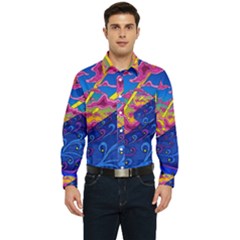 Abstract Paisley Art Pattern Design Fabric Floral Decoration Men s Long Sleeve Pocket Shirt  by danenraven