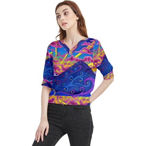 Abstract Paisley Art Pattern Design Fabric Floral Decoration Quarter Sleeve Blouse by danenraven