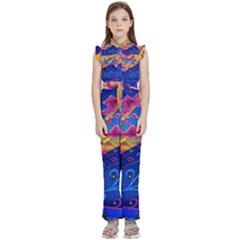 Abstract Paisley Art Pattern Design Fabric Floral Decoration Kids  Sleeveless Ruffle Edge Band Collar Chiffon One Piece