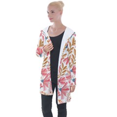 Flowers Pattern Seamless Floral Floral Pattern Longline Hooded Cardigan