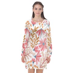 Flowers Pattern Seamless Floral Floral Pattern Long Sleeve Chiffon Shift Dress 