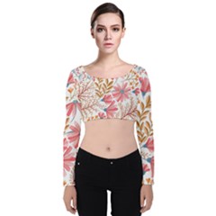 Flowers Pattern Seamless Floral Floral Pattern Velvet Long Sleeve Crop Top