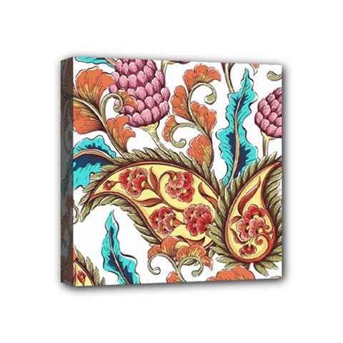 Flowers Pattern Texture White Background Paisley Mini Canvas 4  X 4  (stretched)