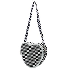 Black And White Checkerboard Background Board Checker Heart Shoulder Bag by Cowasu