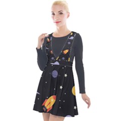 Cosmos Rockets Spaceships Ufos Plunge Pinafore Velour Dress by Cowasu