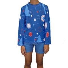 Christmas Pattern Tree Design Kids  Long Sleeve Swimwear by Cowasu