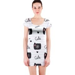 Cute Cameras Doodles Hand Drawn Short Sleeve Bodycon Dress by Cowasu