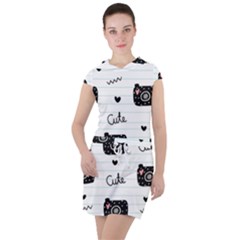 Cute Cameras Doodles Hand Drawn Drawstring Hooded Dress by Cowasu