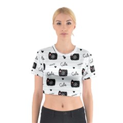 Cute Cameras Doodles Hand Drawn Cotton Crop Top by Cowasu